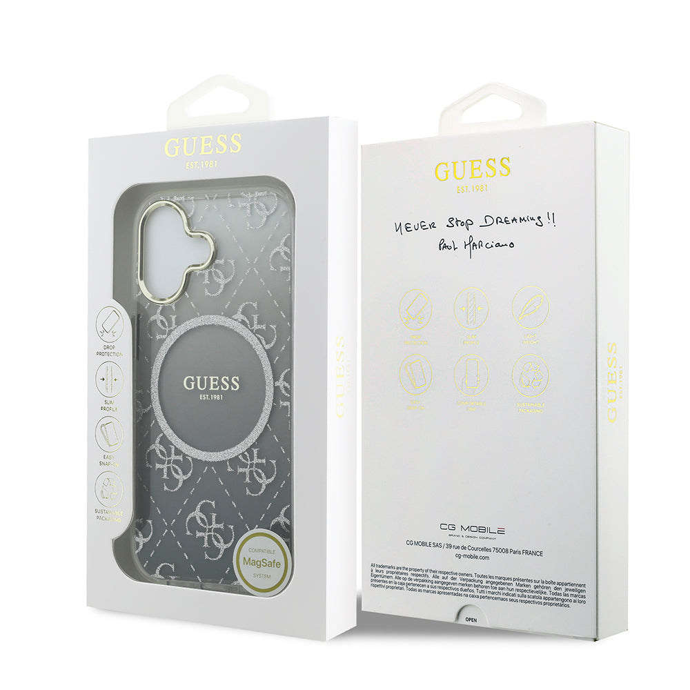 Guess iPhone 17 Orjinal Lisanslı M-safe Şarj Özellikli 4G Desenli Simli Silikon Kılıf