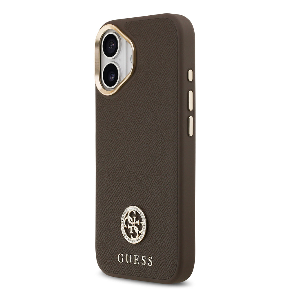 Guess iPhone 17 Orjinal Lisanslı M-safe Şarj Özellikli Grained Yazı ve Taşlı 4G Logolu Kılıf