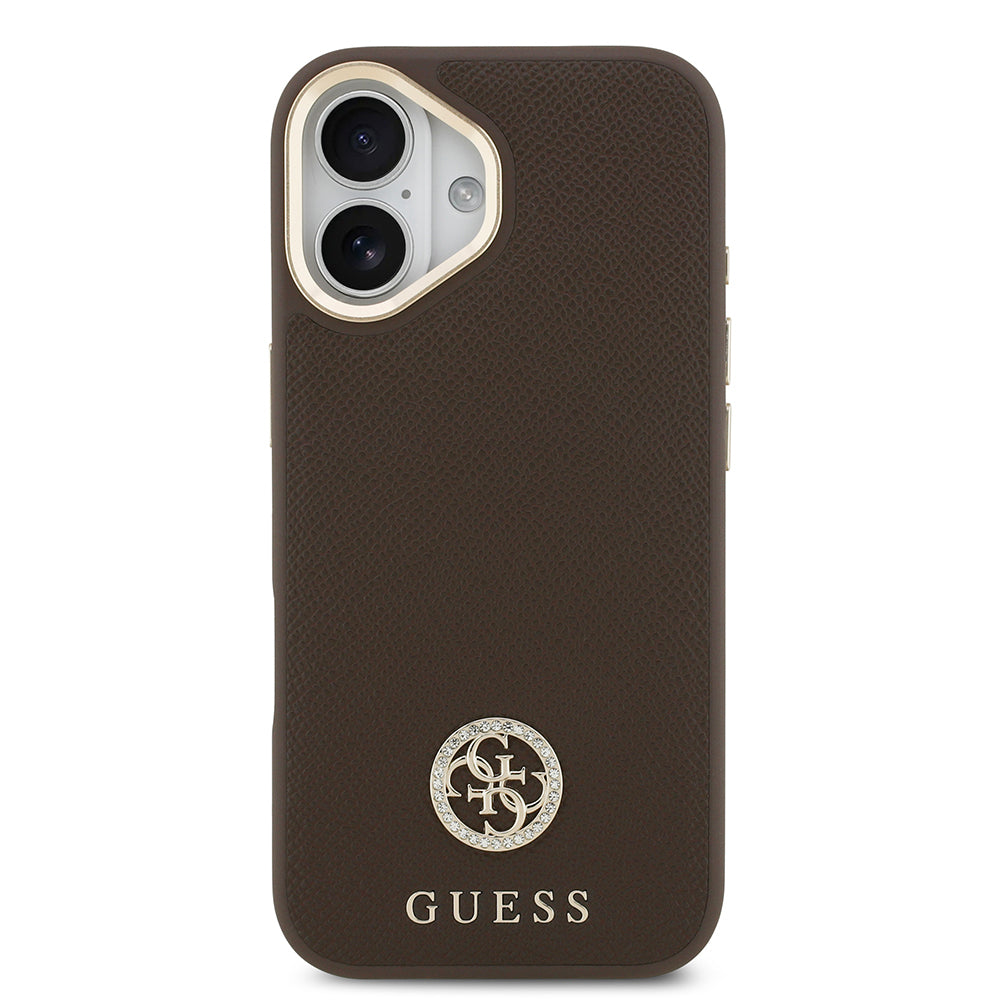Guess iPhone 17 Orjinal Lisanslı M-safe Şarj Özellikli Grained Yazı ve Taşlı 4G Logolu Kılıf