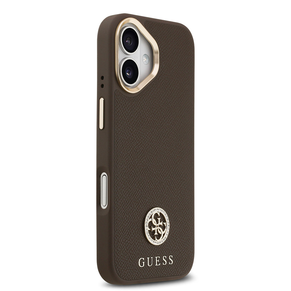 Guess iPhone 17 Orjinal Lisanslı M-safe Şarj Özellikli Grained Yazı ve Taşlı 4G Logolu Kılıf