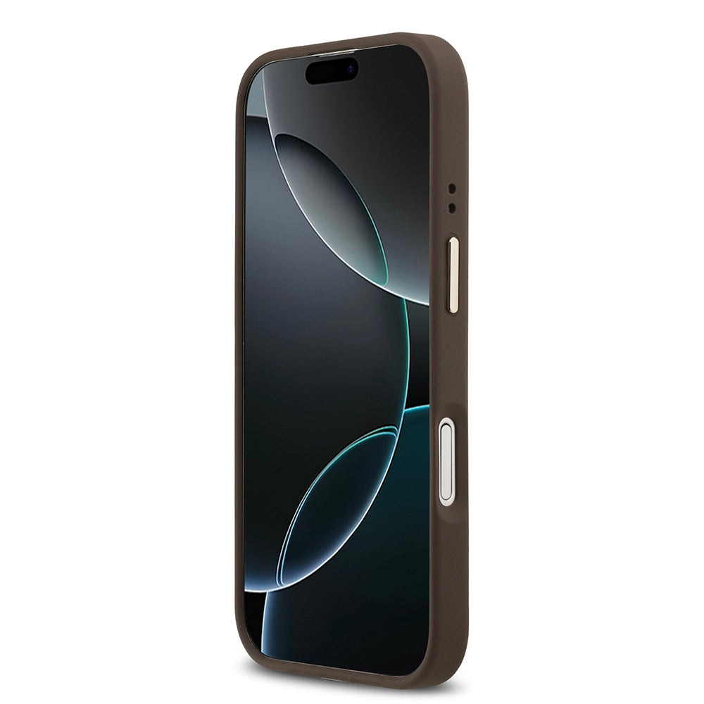 Guess iPhone 17 Orjinal Lisanslı M-safe Şarj Özellikli Grained Yazı ve Taşlı 4G Logolu Kılıf