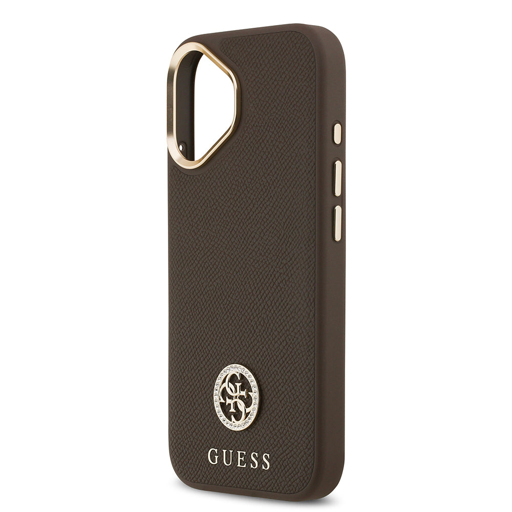 Guess iPhone 17 Orjinal Lisanslı M-safe Şarj Özellikli Grained Yazı ve Taşlı 4G Logolu Kılıf
