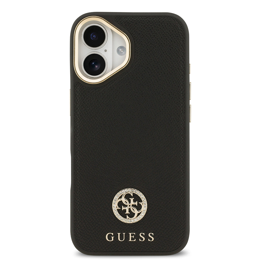 Guess iPhone 17 Orjinal Lisanslı M-safe Şarj Özellikli Grained Yazı ve Taşlı 4G Logolu Kılıf