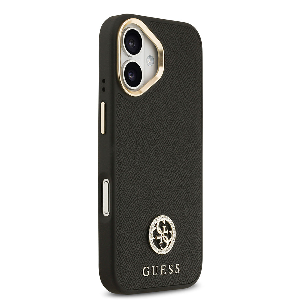 Guess iPhone 17 Orjinal Lisanslı M-safe Şarj Özellikli Grained Yazı ve Taşlı 4G Logolu Kılıf