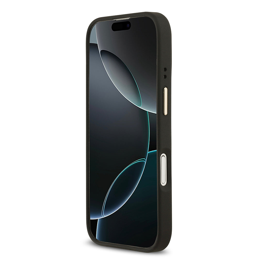 Guess iPhone 17 Orjinal Lisanslı M-safe Şarj Özellikli Grained Yazı ve Taşlı 4G Logolu Kılıf