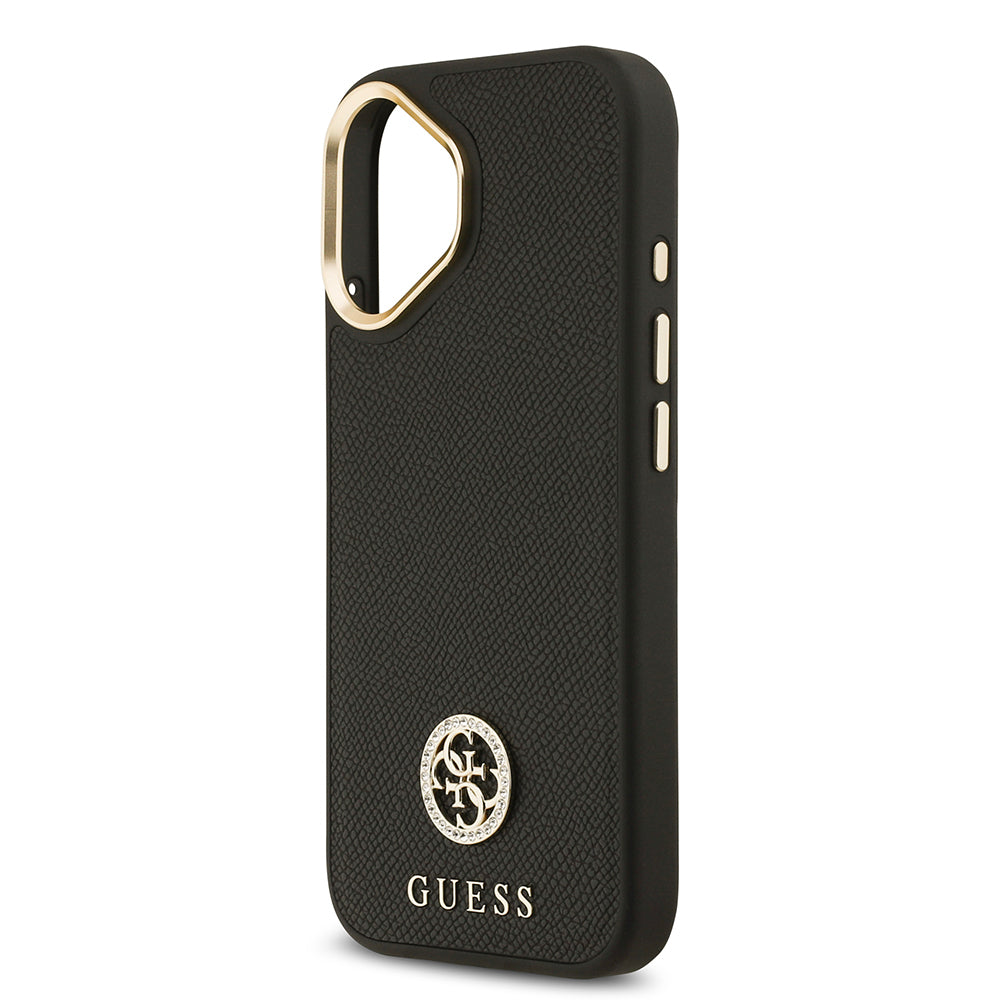 Guess iPhone 17 Orjinal Lisanslı M-safe Şarj Özellikli Grained Yazı ve Taşlı 4G Logolu Kılıf