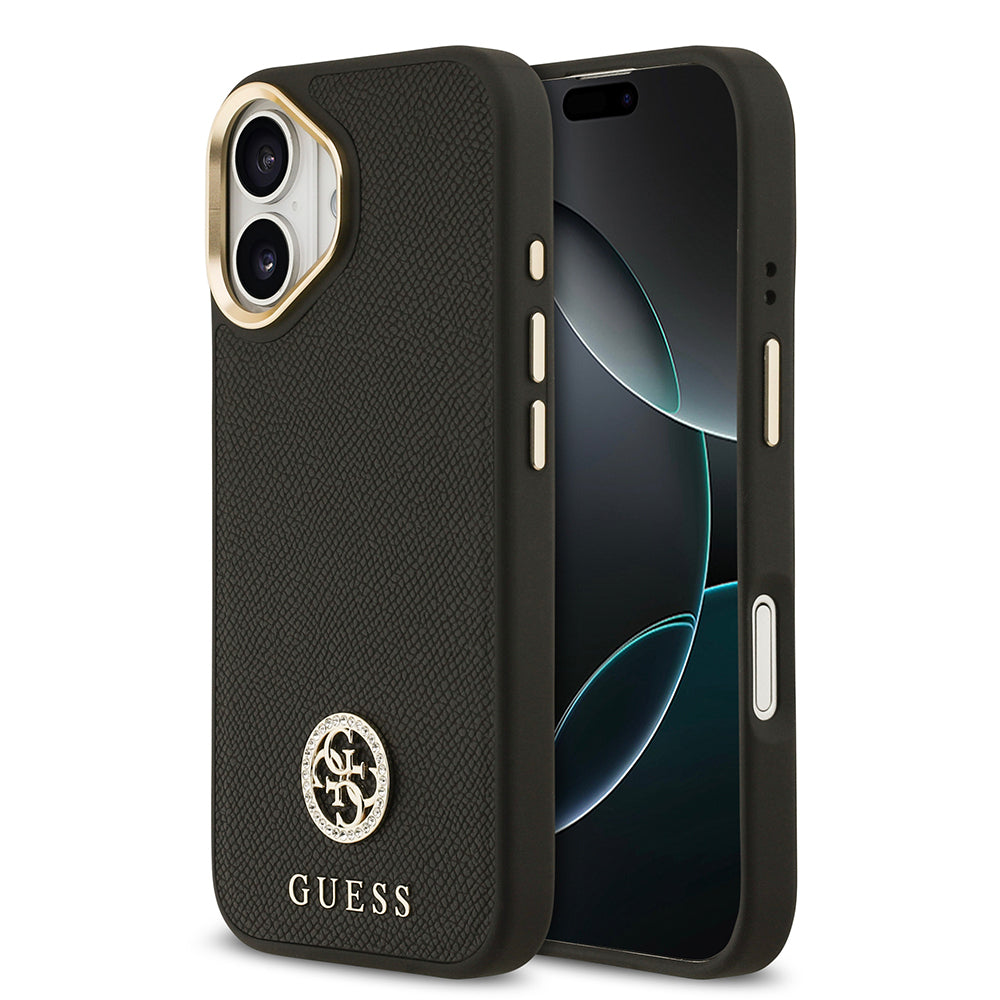 Guess iPhone 17 Orjinal Lisanslı M-safe Şarj Özellikli Grained Yazı ve Taşlı 4G Logolu Kılıf