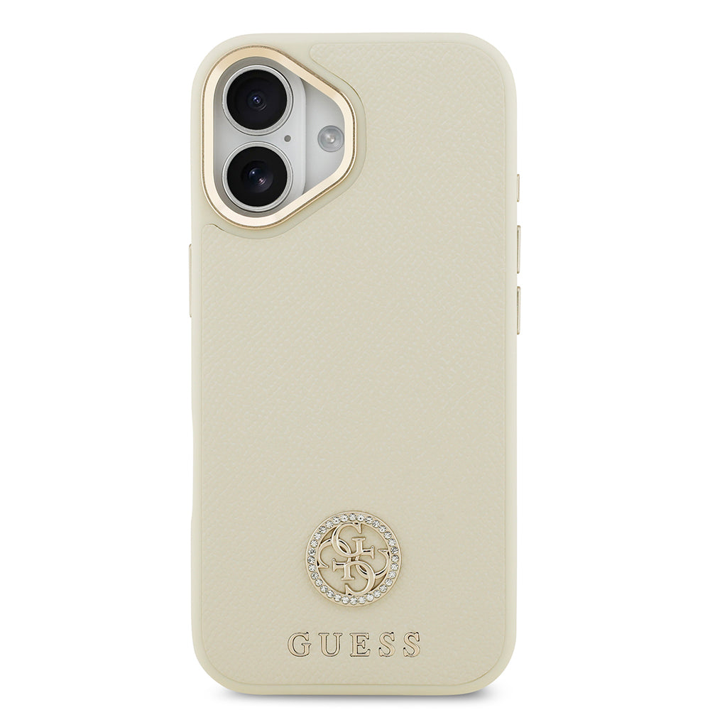 Guess iPhone 17 Orjinal Lisanslı M-safe Şarj Özellikli Grained Yazı ve Taşlı 4G Logolu Kılıf