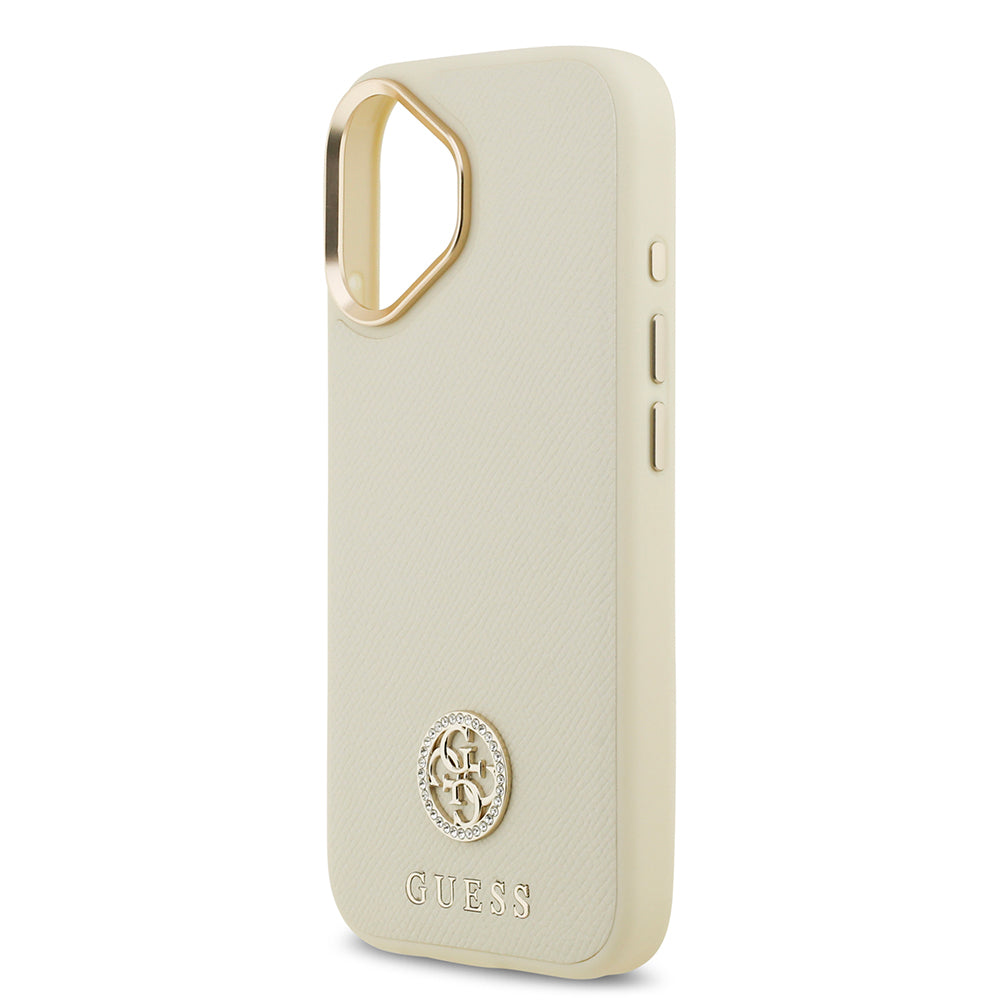 Guess iPhone 17 Orjinal Lisanslı M-safe Şarj Özellikli Grained Yazı ve Taşlı 4G Logolu Kılıf