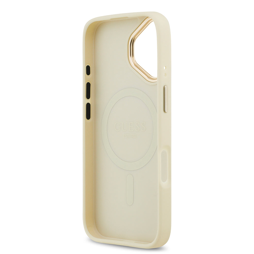 Guess iPhone 17 Orjinal Lisanslı M-safe Şarj Özellikli Grained Yazı ve Taşlı 4G Logolu Kılıf