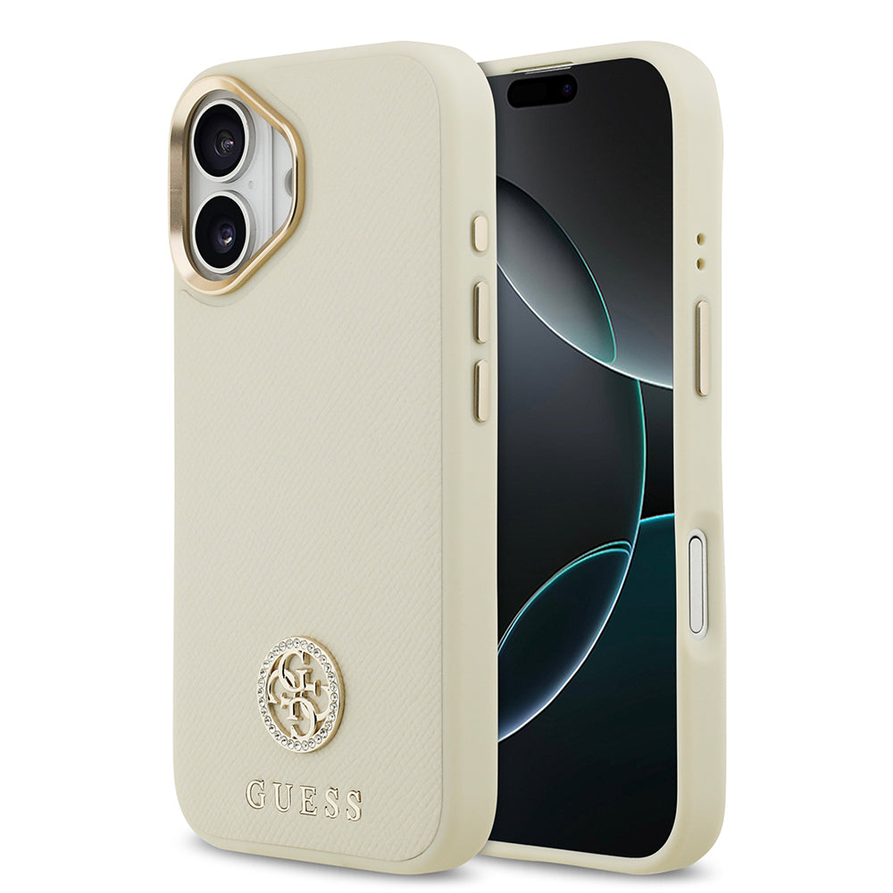 Guess iPhone 17 Orjinal Lisanslı M-safe Şarj Özellikli Grained Yazı ve Taşlı 4G Logolu Kılıf