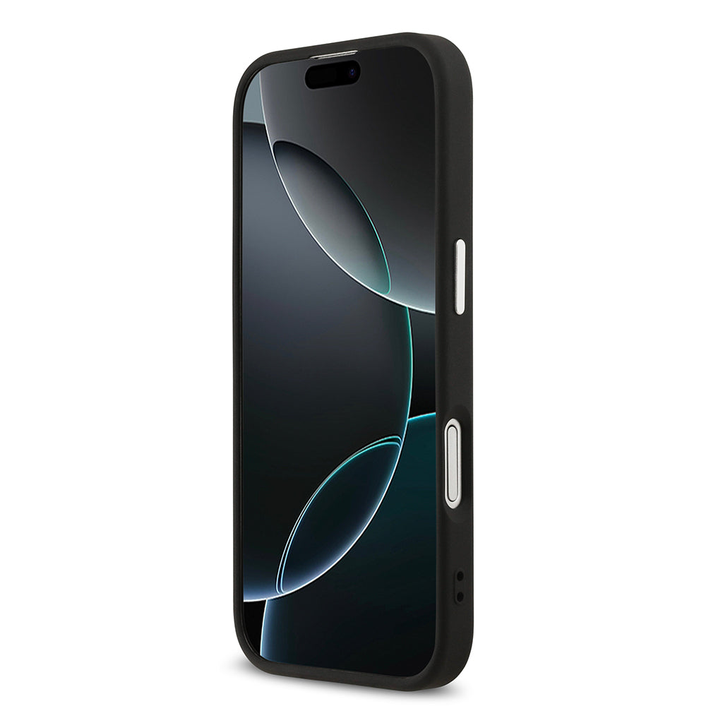 Guess iPhone 17 Orjinal Lisanslı M-safe Şarj Özellikli Gümüş Metal Kamera Çerçeveli Üçgen Logo 4G Desenli Kılıf