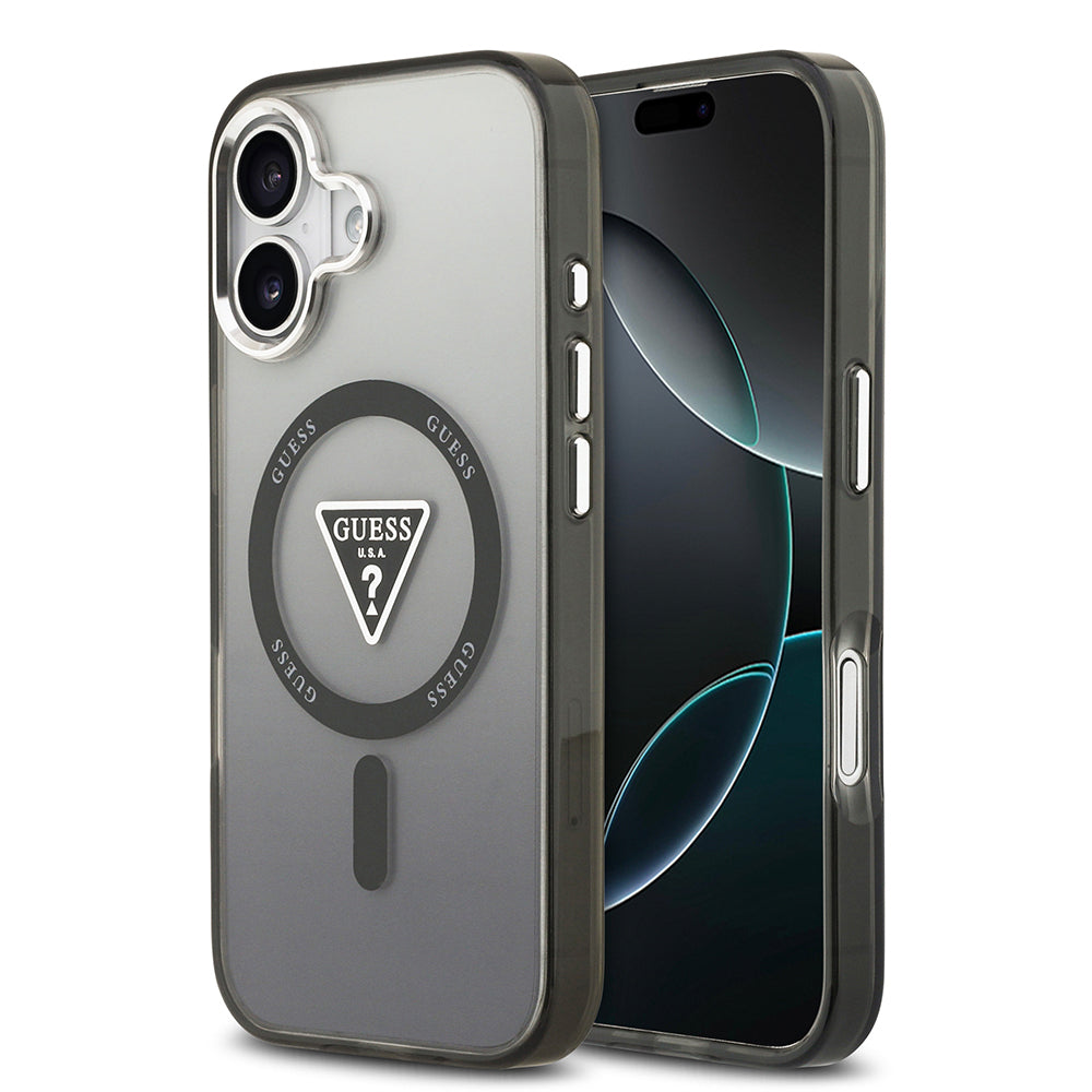Guess iPhone 17 Orjinal Lisanslı M-safe Şarj Özellikli IML Baskılı Üçgen Logolu Metal Kamera Çerçeveli Kılıf