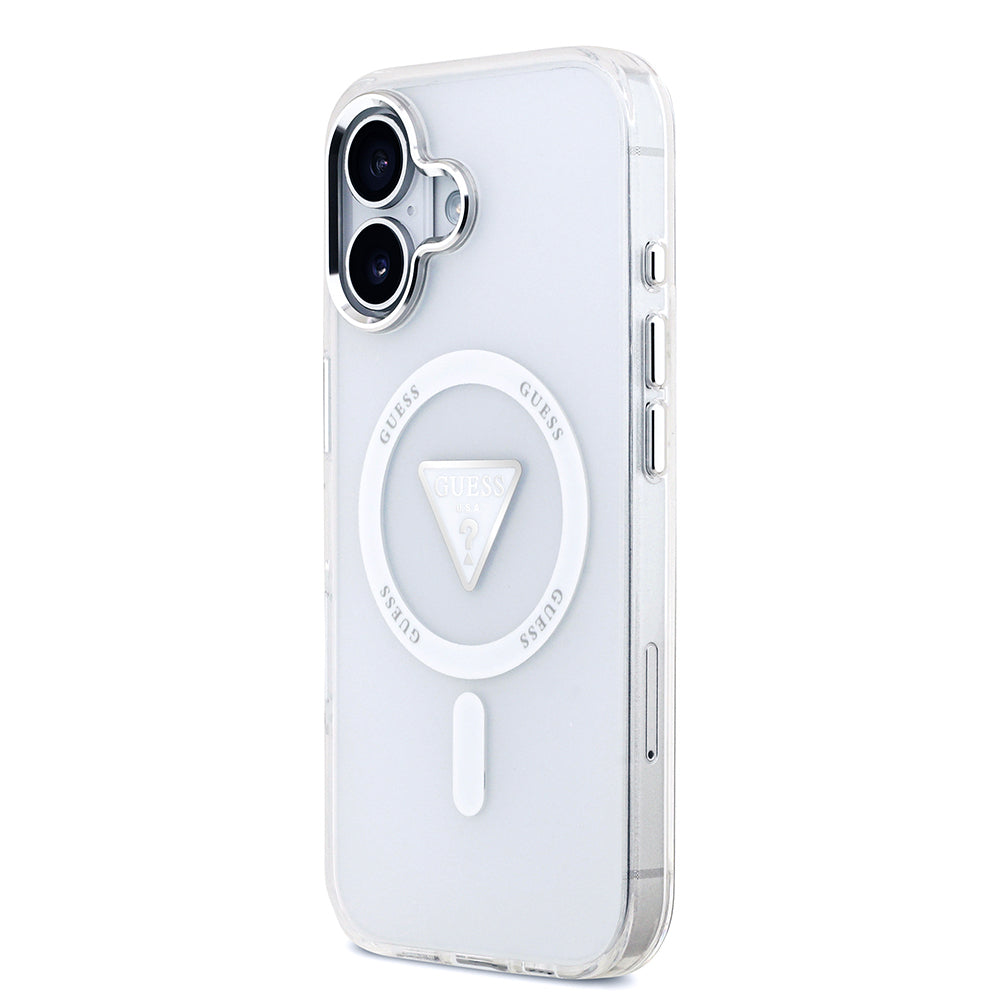 Guess iPhone 17 Orjinal Lisanslı M-safe Şarj Özellikli IML Baskılı Üçgen Logolu Metal Kamera Çerçeveli Kılıf