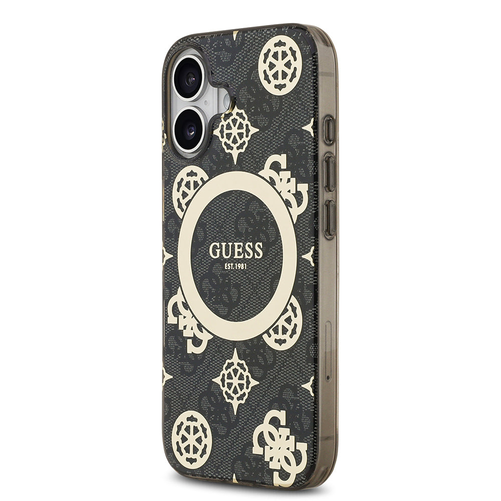 Guess iPhone 17 Orjinal Lisanslı M-safe Şarj Özellikli IML Peony ve 4G Desenli Klasik Logolu Kılıf
