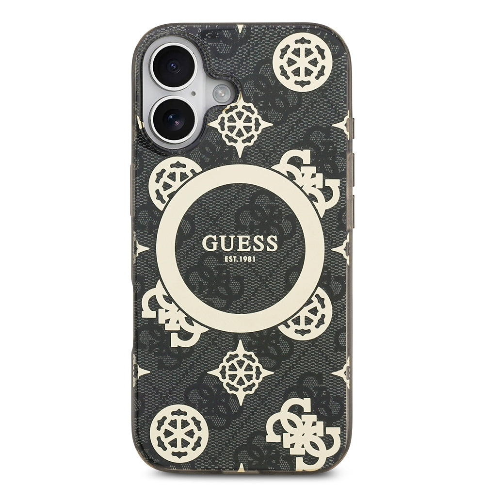 Guess iPhone 17 Orjinal Lisanslı M-safe Şarj Özellikli IML Peony ve 4G Desenli Klasik Logolu Kılıf
