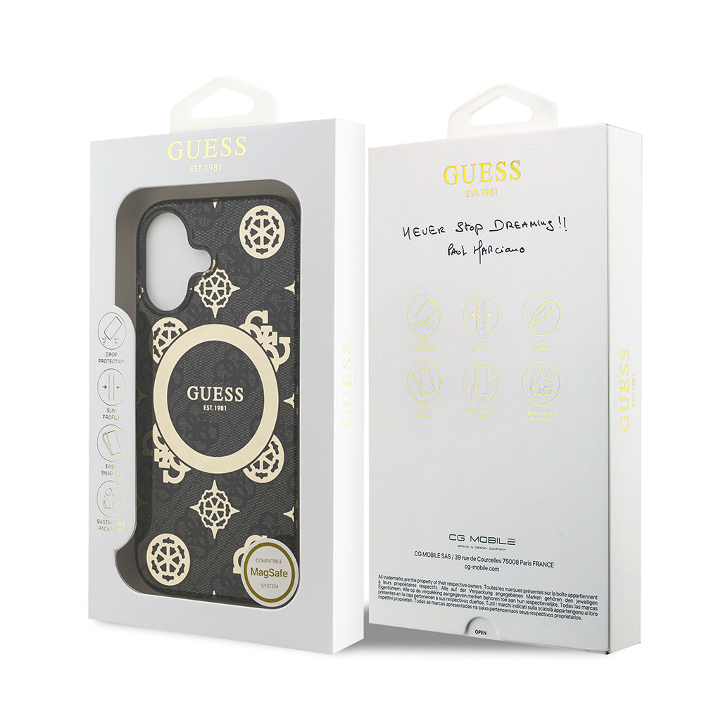Guess iPhone 17 Orjinal Lisanslı M-safe Şarj Özellikli IML Peony ve 4G Desenli Klasik Logolu Kılıf