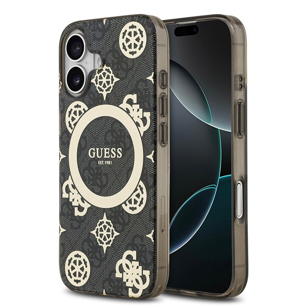 Guess iPhone 17 Orjinal Lisanslı M-safe Şarj Özellikli IML Peony ve 4G Desenli Klasik Logolu Kılıf