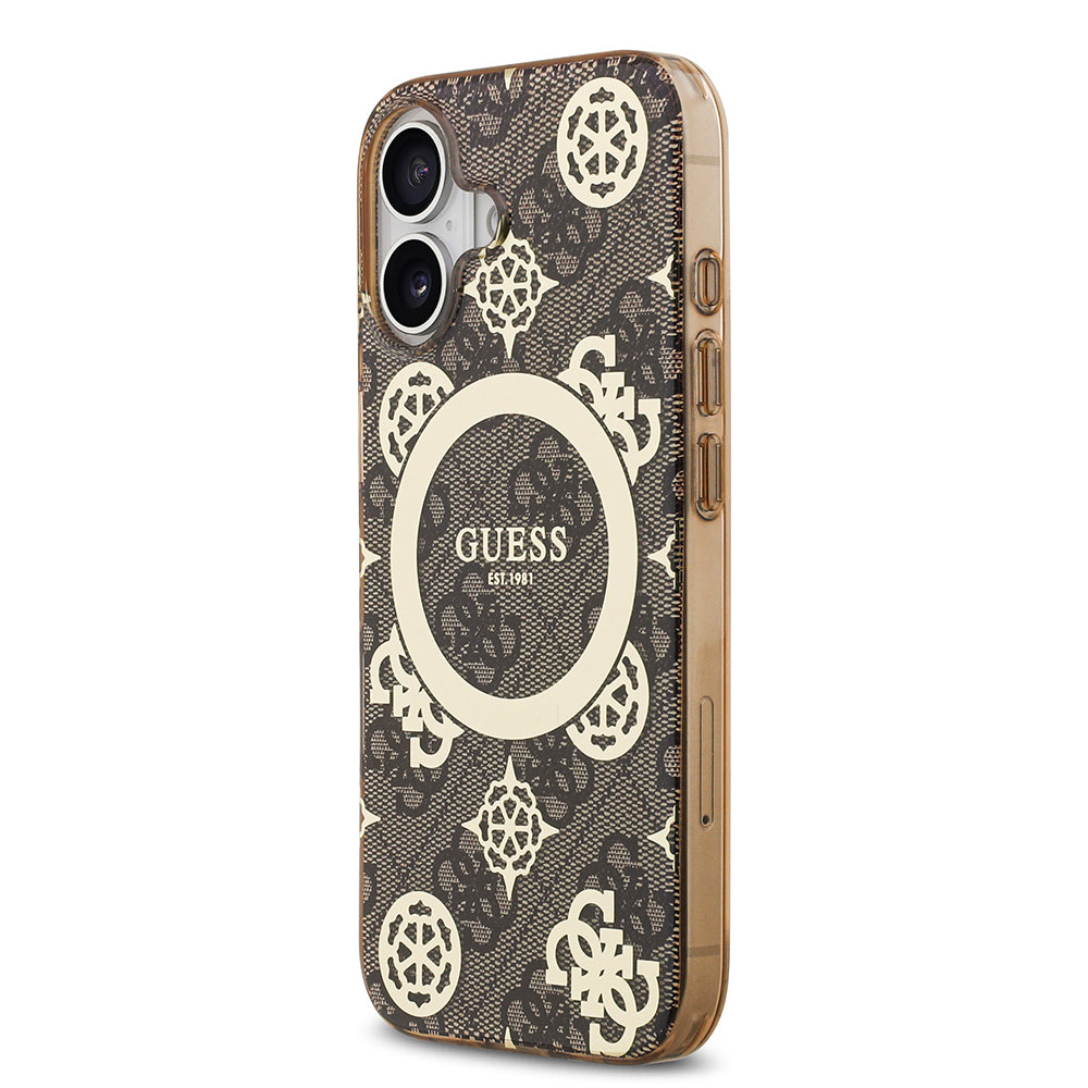 Guess iPhone 17 Orjinal Lisanslı M-safe Şarj Özellikli IML Peony ve 4G Desenli Klasik Logolu Kılıf
