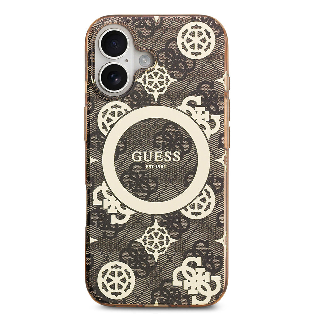 Guess iPhone 17 Orjinal Lisanslı M-safe Şarj Özellikli IML Peony ve 4G Desenli Klasik Logolu Kılıf