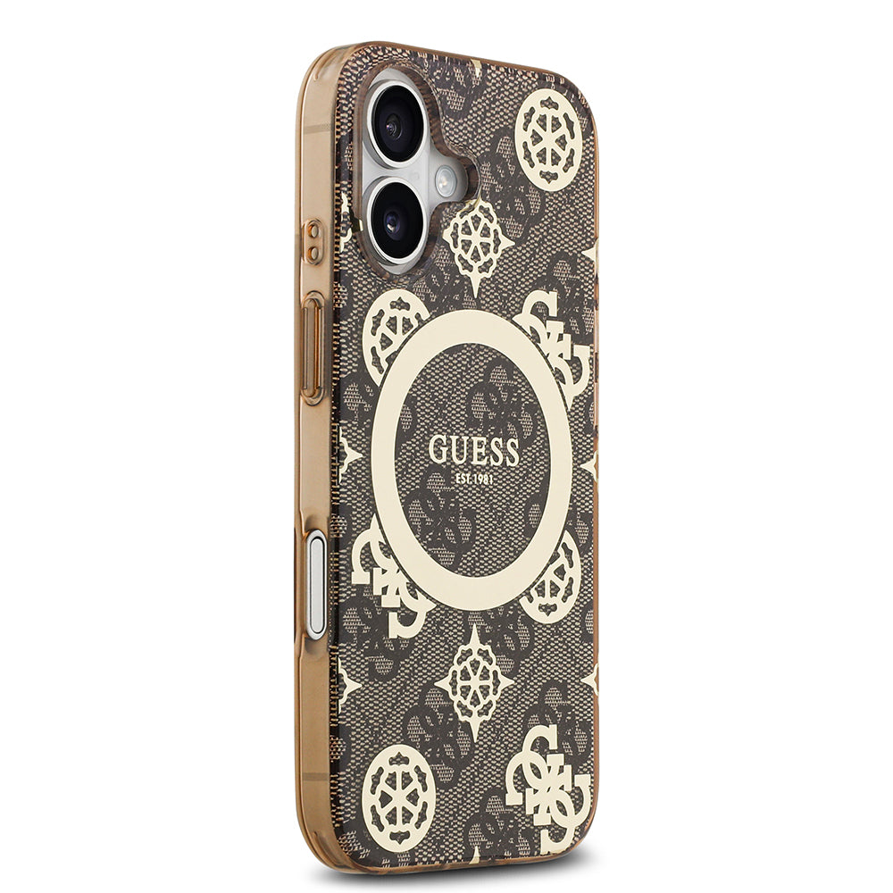 Guess iPhone 17 Orjinal Lisanslı M-safe Şarj Özellikli IML Peony ve 4G Desenli Klasik Logolu Kılıf