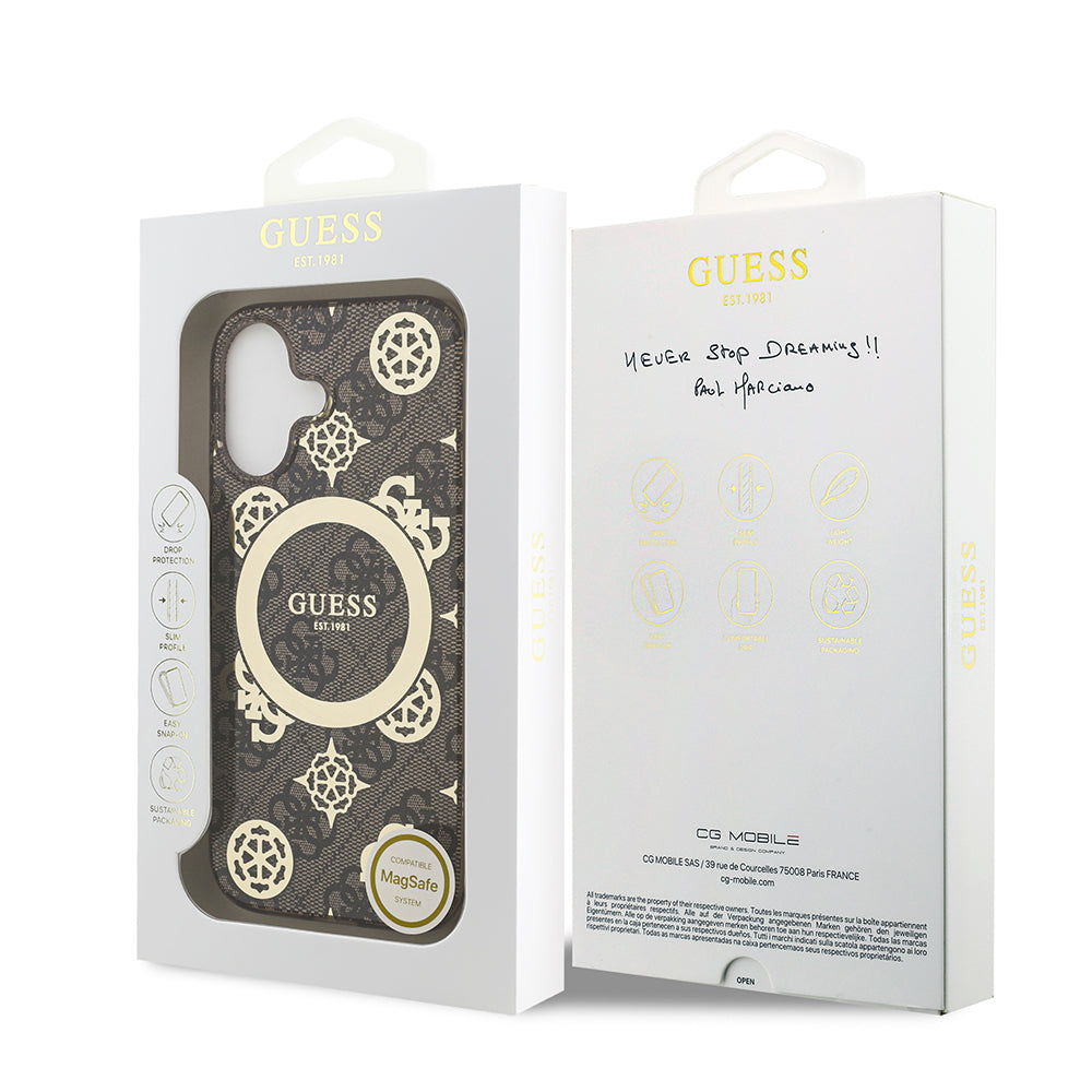 Guess iPhone 17 Orjinal Lisanslı M-safe Şarj Özellikli IML Peony ve 4G Desenli Klasik Logolu Kılıf