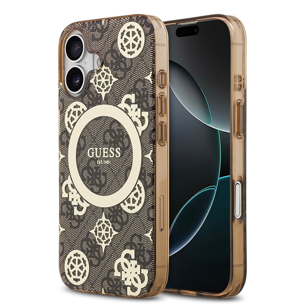 Guess iPhone 17 Orjinal Lisanslı M-safe Şarj Özellikli IML Peony ve 4G Desenli Klasik Logolu Kılıf