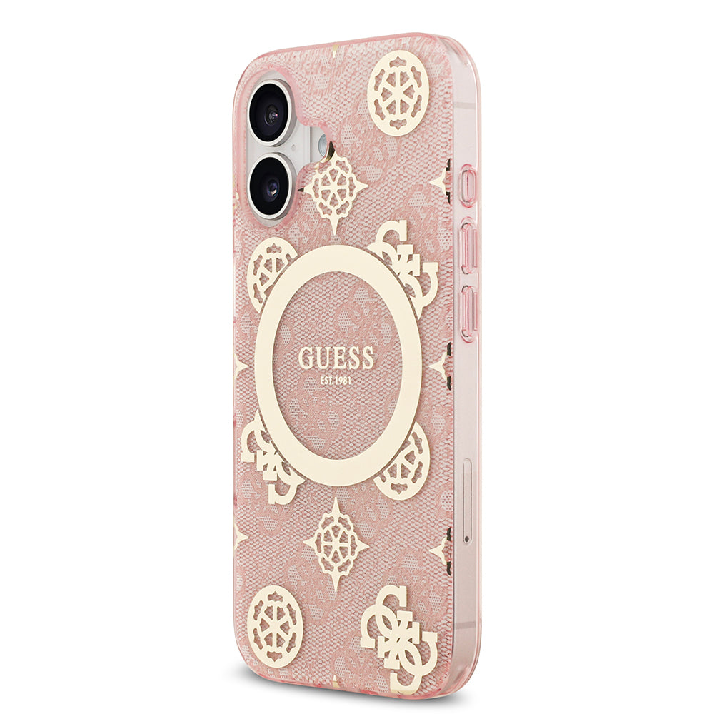 Guess iPhone 17 Orjinal Lisanslı M-safe Şarj Özellikli IML Peony ve 4G Desenli Klasik Logolu Kılıf