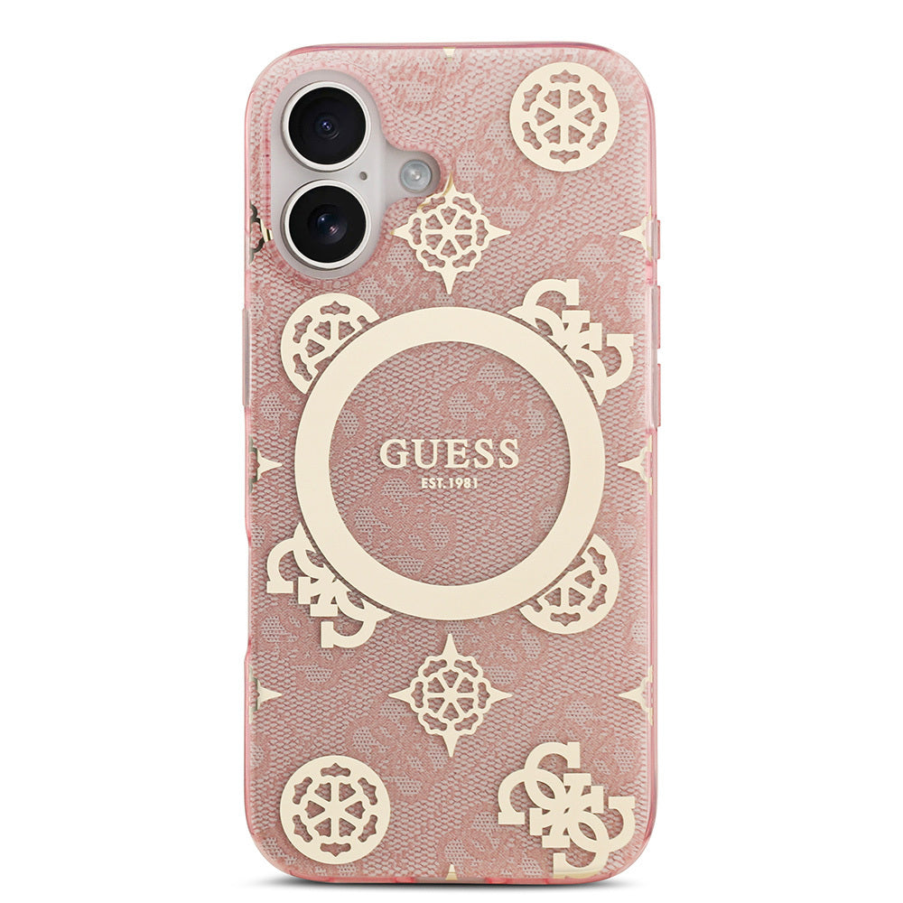 Guess iPhone 17 Orjinal Lisanslı M-safe Şarj Özellikli IML Peony ve 4G Desenli Klasik Logolu Kılıf