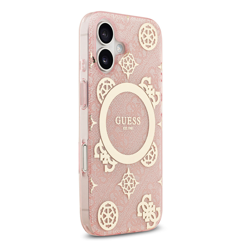 Guess iPhone 17 Orjinal Lisanslı M-safe Şarj Özellikli IML Peony ve 4G Desenli Klasik Logolu Kılıf
