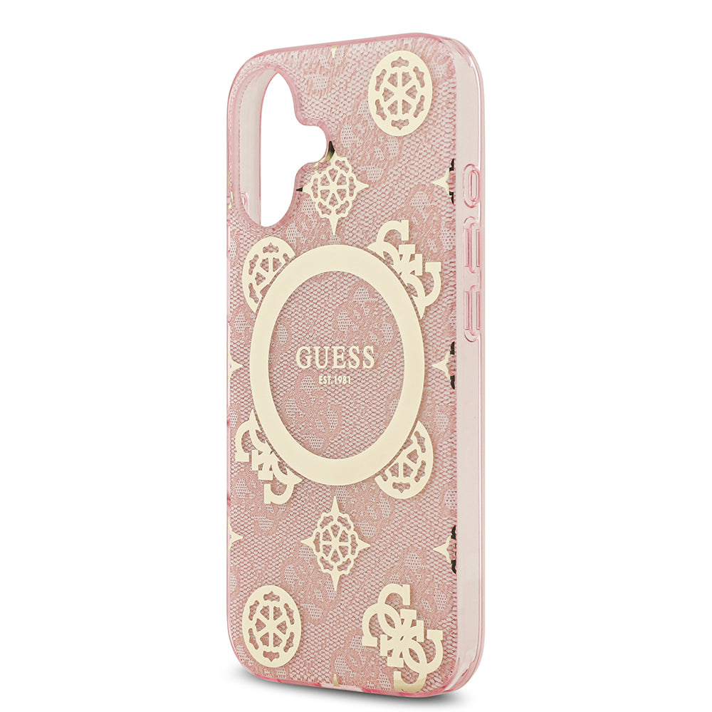 Guess iPhone 17 Orjinal Lisanslı M-safe Şarj Özellikli IML Peony ve 4G Desenli Klasik Logolu Kılıf