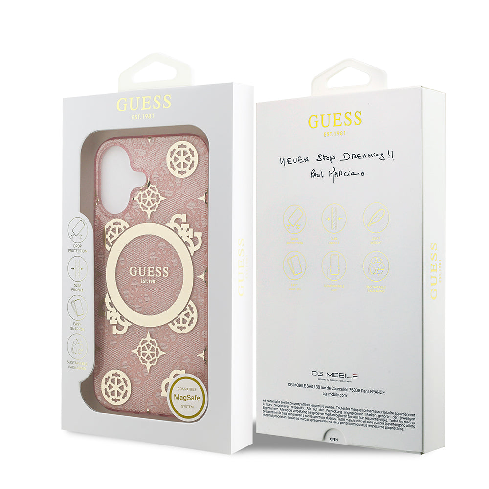Guess iPhone 17 Orjinal Lisanslı M-safe Şarj Özellikli IML Peony ve 4G Desenli Klasik Logolu Kılıf