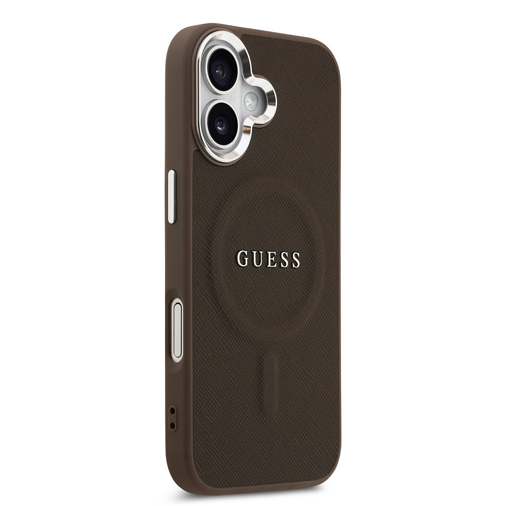 Guess iPhone 17 Orjinal Lisanslı M-safe Şarj Özellikli Klasik Yazı Logolu PU Deri Kılıf