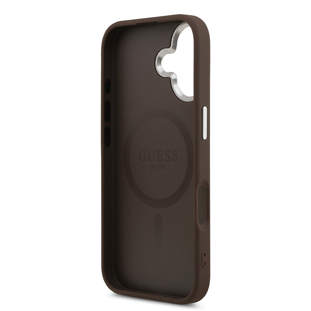 Guess iPhone 17 Orjinal Lisanslı M-safe Şarj Özellikli Klasik Yazı Logolu PU Deri Kılıf
