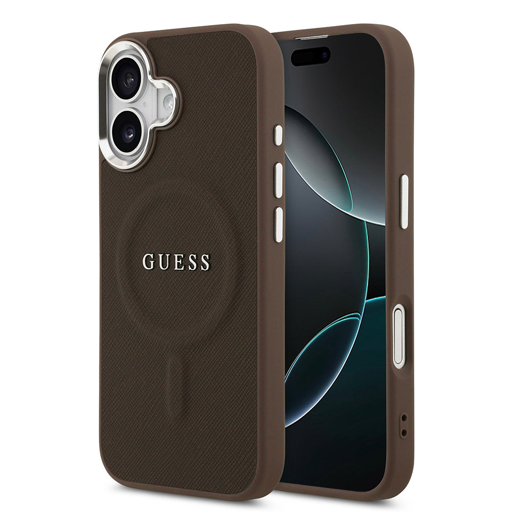Guess iPhone 17 Orjinal Lisanslı M-safe Şarj Özellikli Klasik Yazı Logolu PU Deri Kılıf