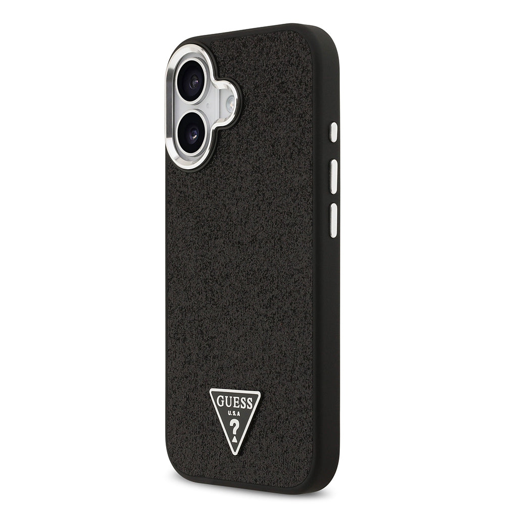 Guess iPhone 17 Orjinal Lisanslı M-safe Şarj Özellikli Metal Kamera Çerçeveli Üçgen Logolu Glitter Kılıf