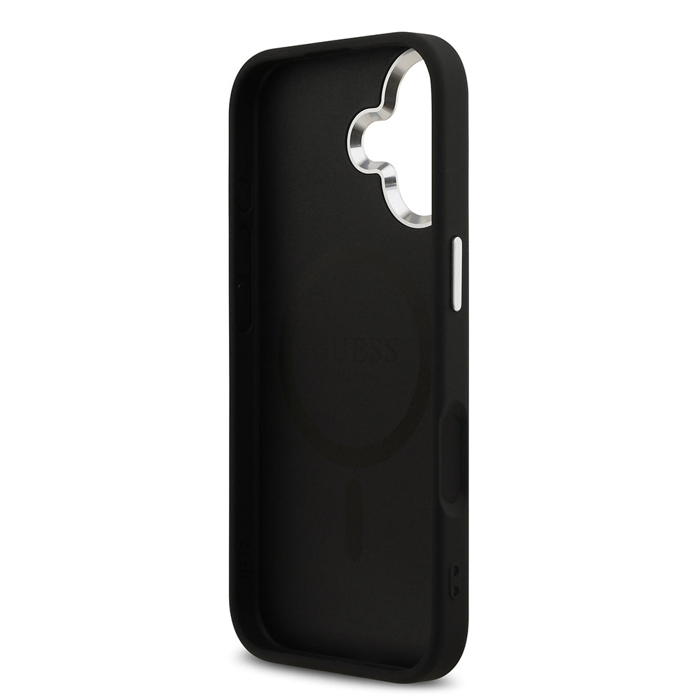 Guess iPhone 17 Orjinal Lisanslı M-safe Şarj Özellikli Metal Kamera Çerçeveli Üçgen Logolu Glitter Kılıf