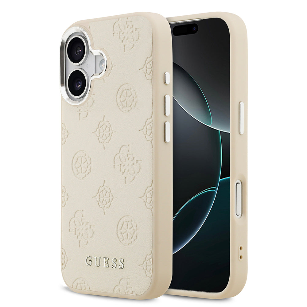 Guess iPhone 17 Orjinal Lisanslı M-safe Şarj Özellikli Sıcak Baskılı Klasik Yazı Logolu PU Deri Peony Kılıf