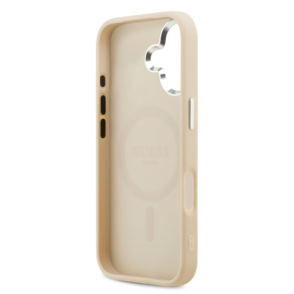 Guess iPhone 17 Orjinal Lisanslı M-safe Şarj Özellikli Sıcak Baskılı Klasik Yazı Logolu PU Deri Peony Kılıf