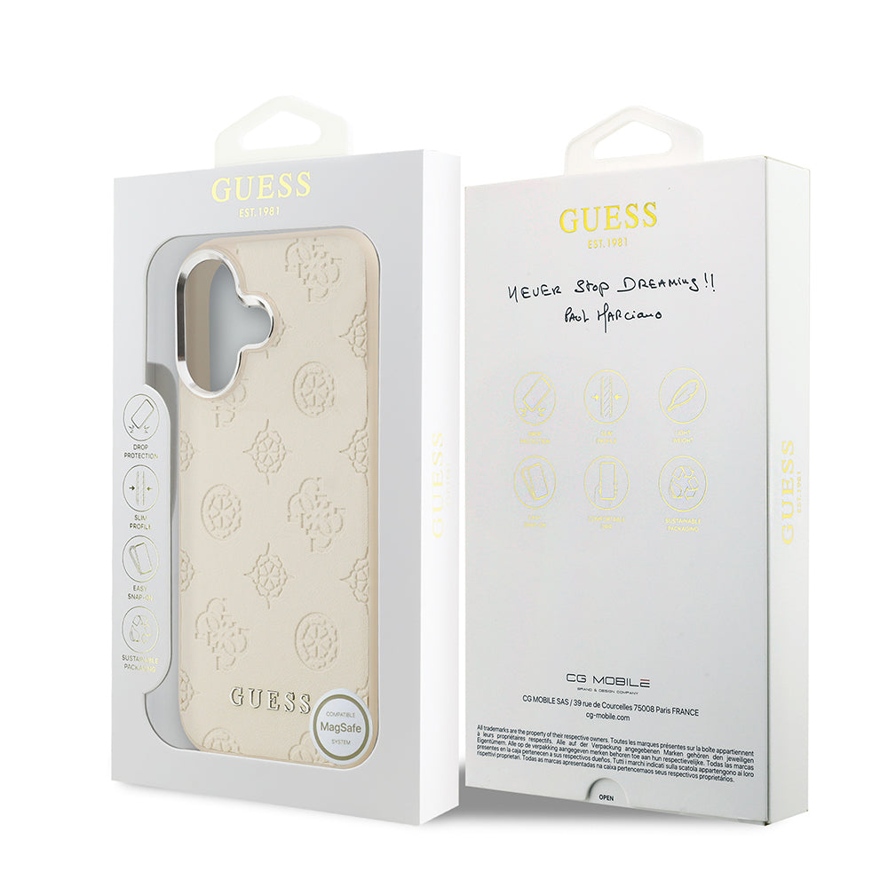 Guess iPhone 17 Orjinal Lisanslı M-safe Şarj Özellikli Sıcak Baskılı Klasik Yazı Logolu PU Deri Peony Kılıf