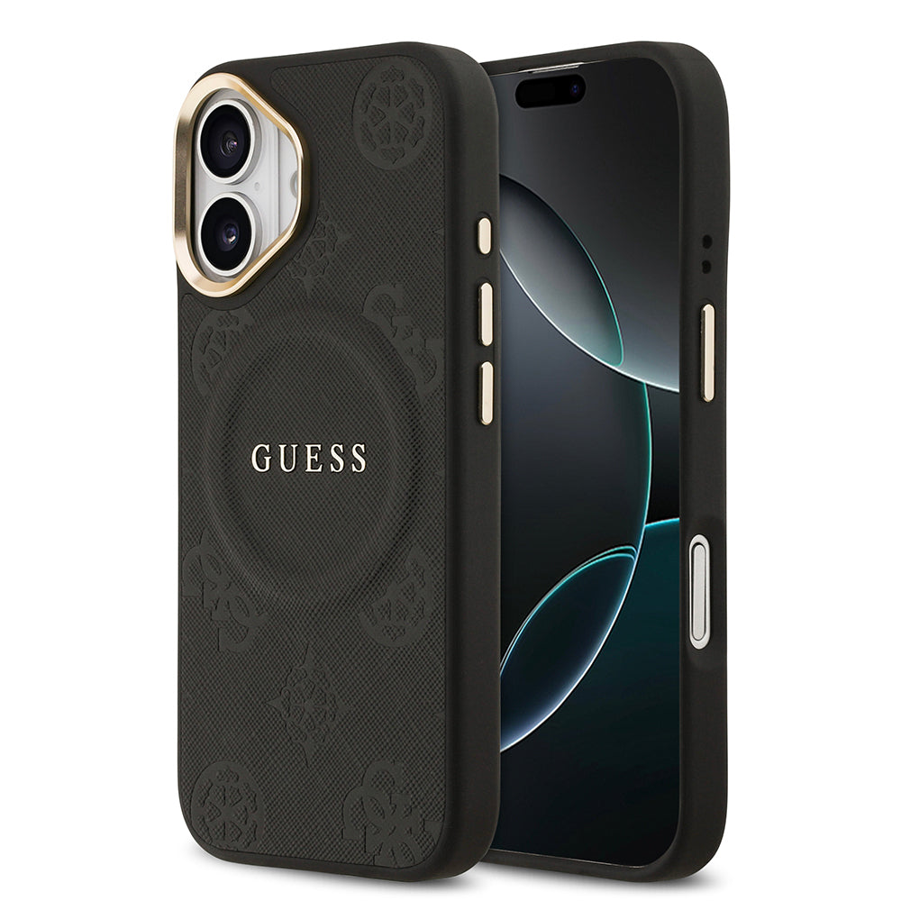 Guess iPhone 17 Orjinal Lisanslı M-safe Şarj Özellikli Sıcak Baskılı Yazı Logolu PU Deri Peony Kılıf