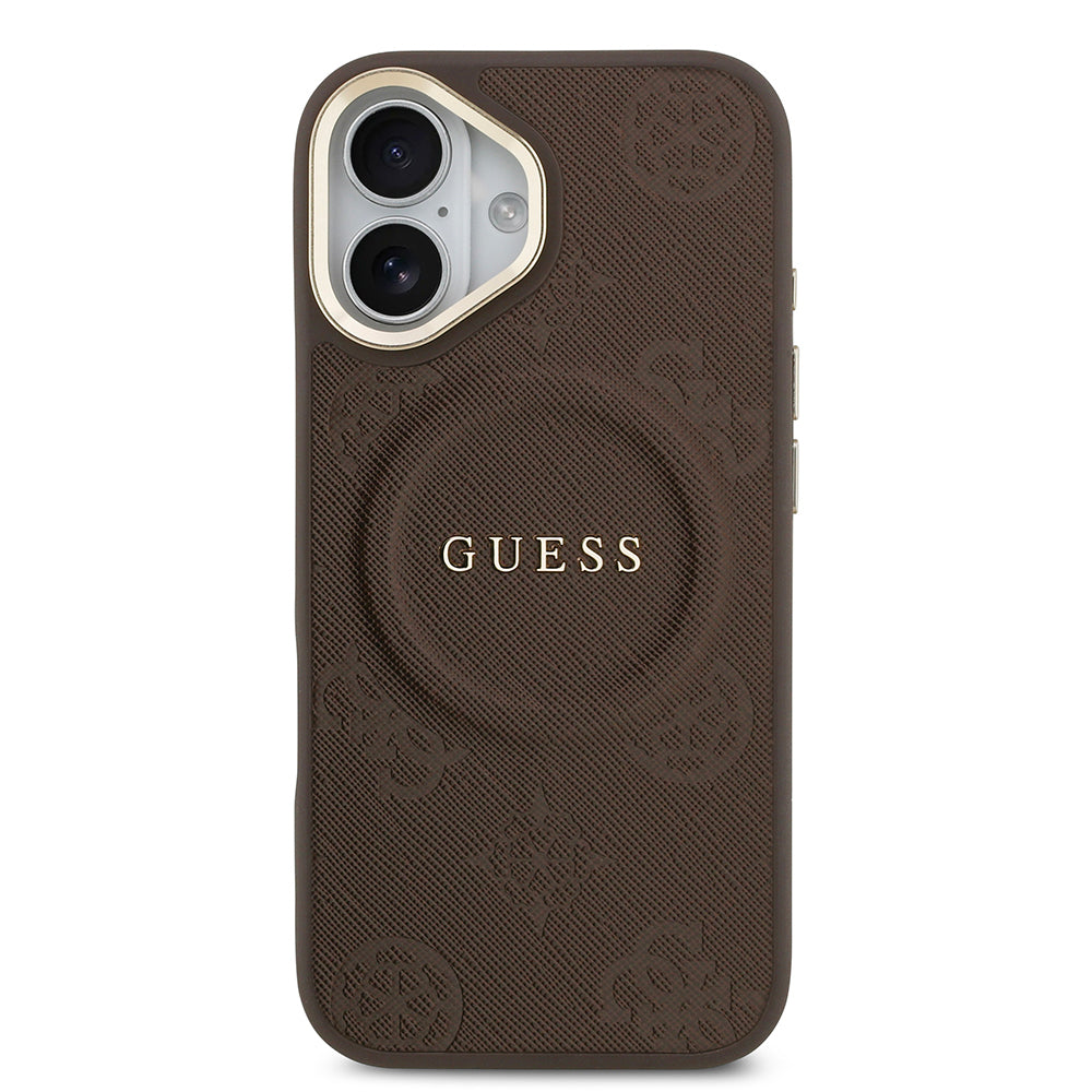 Guess iPhone 17 Orjinal Lisanslı M-safe Şarj Özellikli Sıcak Baskılı Yazı Logolu PU Deri Peony Kılıf