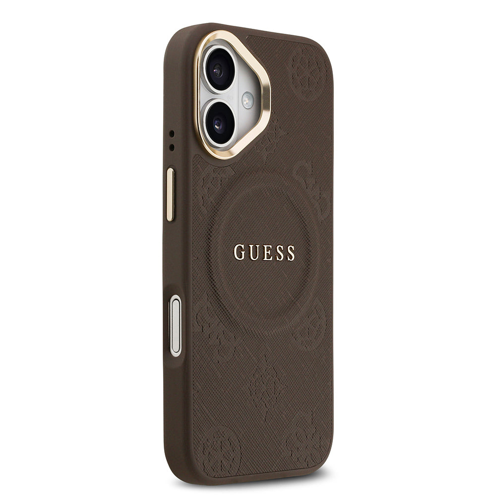 Guess iPhone 17 Orjinal Lisanslı M-safe Şarj Özellikli Sıcak Baskılı Yazı Logolu PU Deri Peony Kılıf