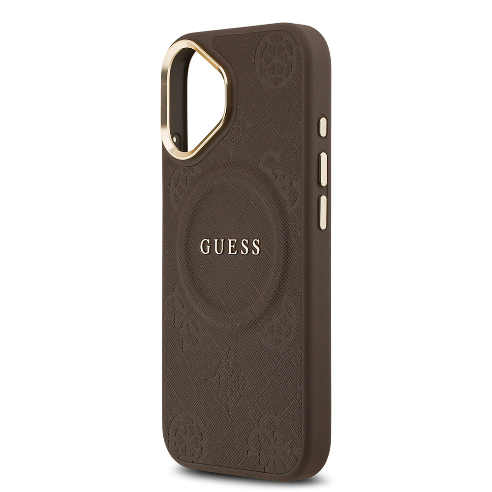 Guess iPhone 17 Orjinal Lisanslı M-safe Şarj Özellikli Sıcak Baskılı Yazı Logolu PU Deri Peony Kılıf