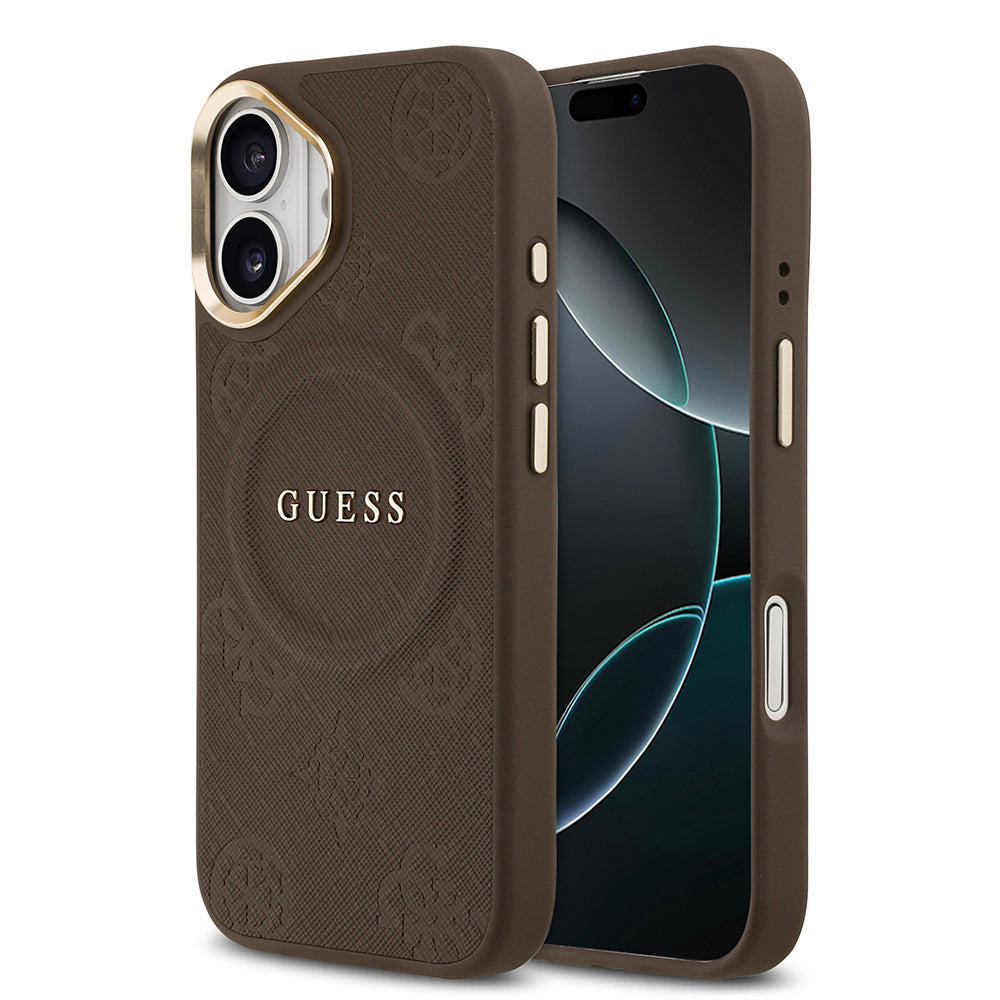 Guess iPhone 17 Orjinal Lisanslı M-safe Şarj Özellikli Sıcak Baskılı Yazı Logolu PU Deri Peony Kılıf
