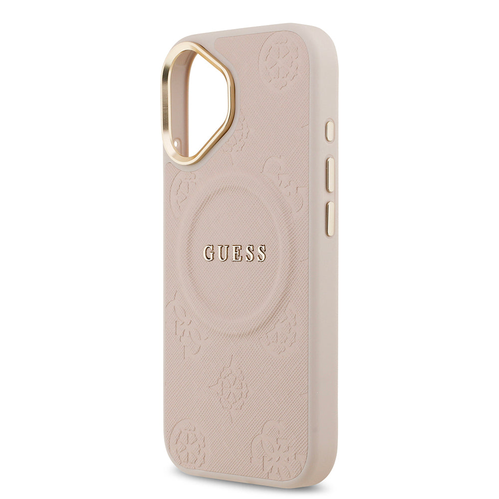 Guess iPhone 17 Orjinal Lisanslı M-safe Şarj Özellikli Sıcak Baskılı Yazı Logolu PU Deri Peony Kılıf