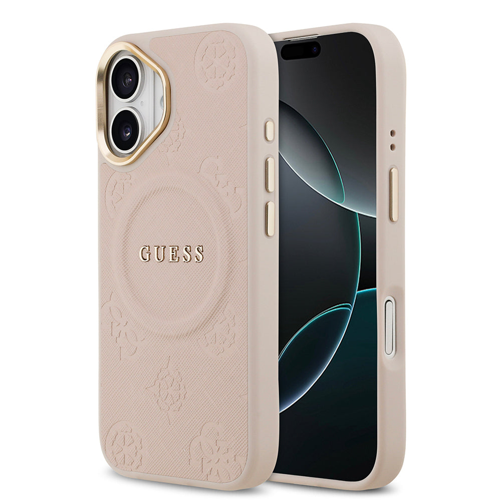 Guess iPhone 17 Orjinal Lisanslı M-safe Şarj Özellikli Sıcak Baskılı Yazı Logolu PU Deri Peony Kılıf