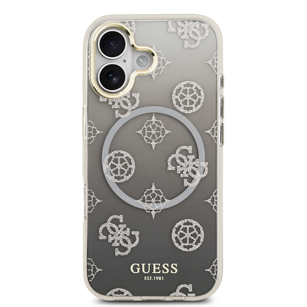 Guess iPhone 17 Orjinal Lisanslı M-safe Şarj Özellikli Simli Peony Desenli Silikon Kılıf