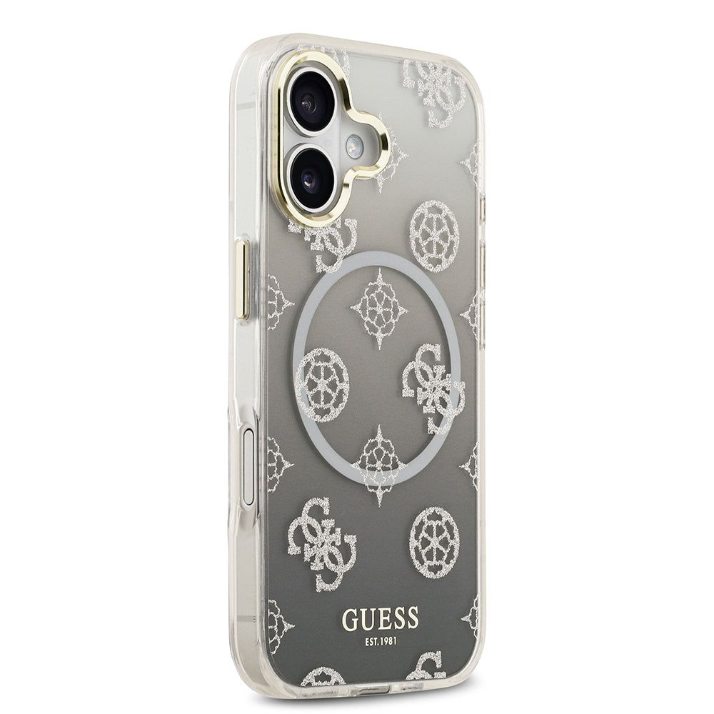 Guess iPhone 17 Orjinal Lisanslı M-safe Şarj Özellikli Simli Peony Desenli Silikon Kılıf
