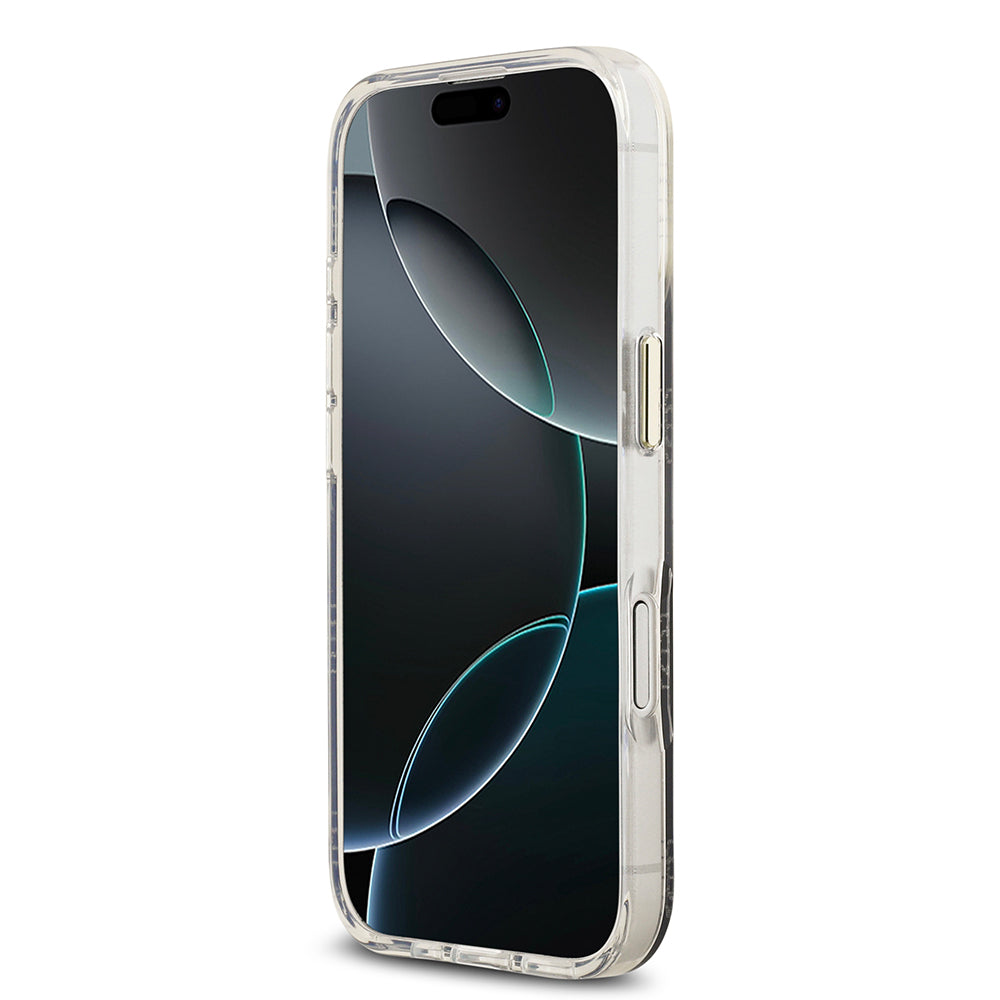 Guess iPhone 17 Orjinal Lisanslı M-safe Şarj Özellikli Simli Peony Desenli Silikon Kılıf